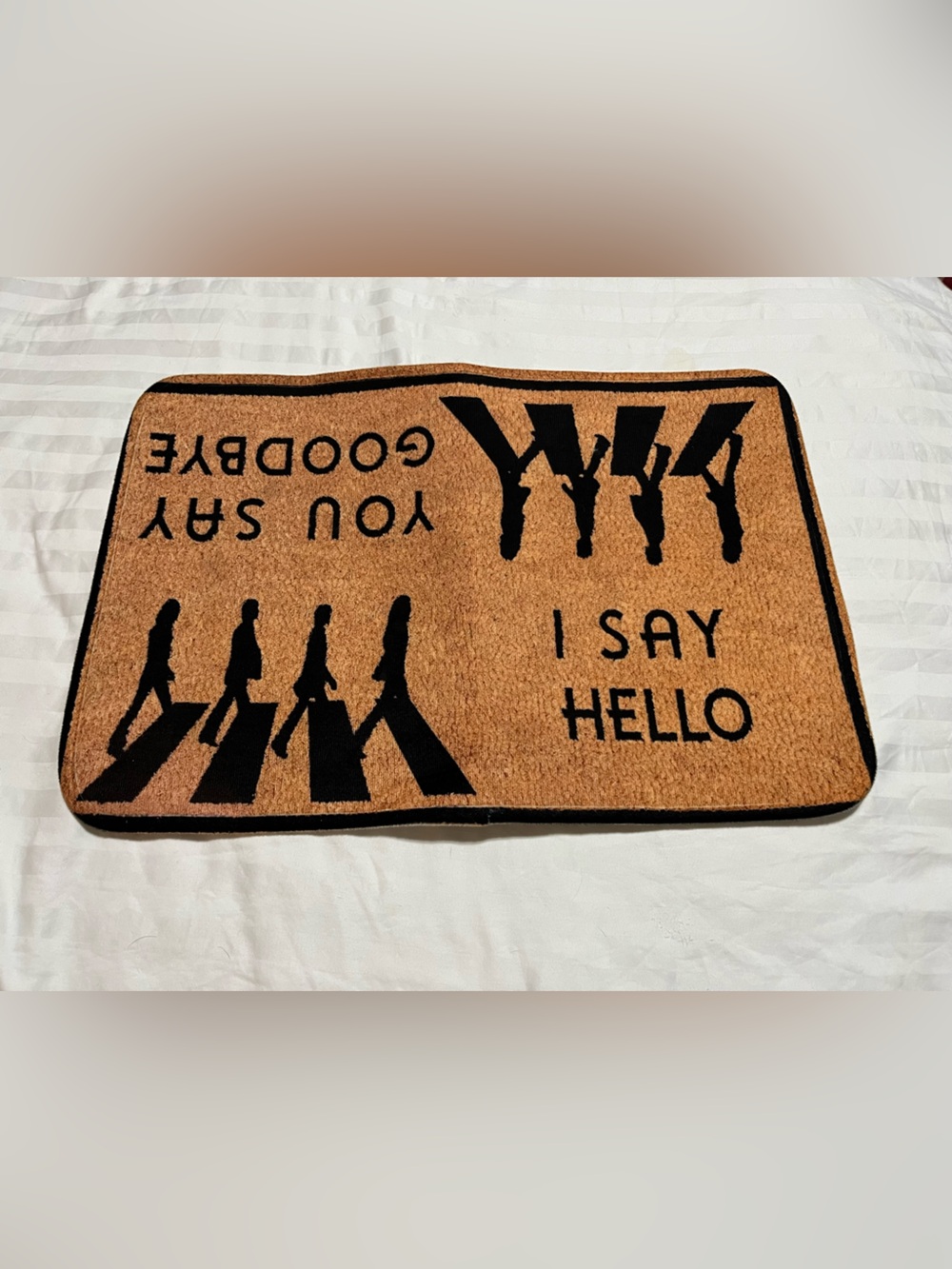 Hello I Say Goodbye Brown and Black Doormat